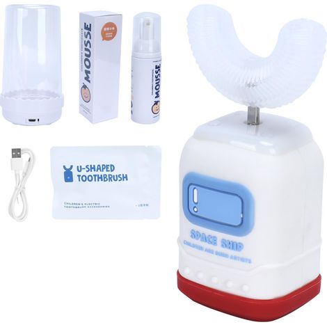 Brosse à dents électrique ultrasonique en forme de U, étanche, rechargeable par USB, avec godet à dentifrice.
