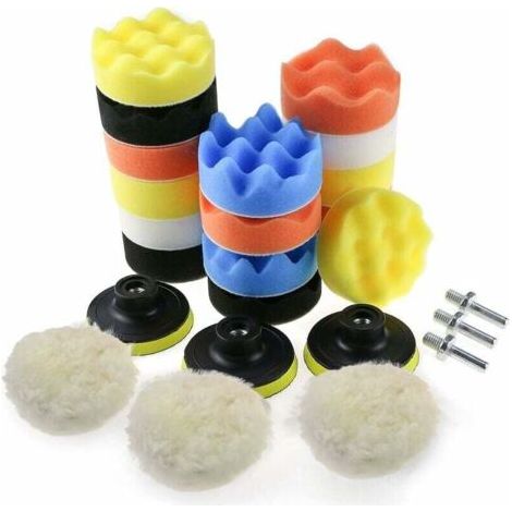 Éponge de polissage de voiture, kit d'éponge de polissage avec adaptateur, ensemble de 25 tampons de polissage en laine pour machines à polir (1/4)