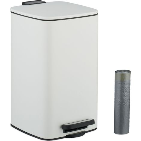 Relaxdays Cubo de Basura Baño, 8 Litros, Cierre Automático, Papelera Interior Extraíble, Metal, Tapa y Bolsas, Blanco