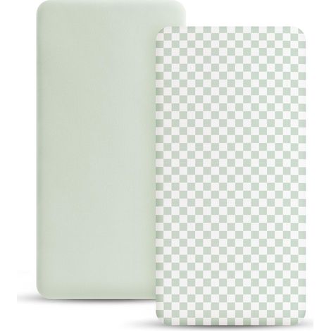 Cododo Fitted Sheet 70 x 140 cm Set of 2 Microfibre Breathable Elastic Baby Sheets, Suitable for Baby Beds, Travel Beds and Strollers (Green Check, 140 x 70 cm) (1/5)