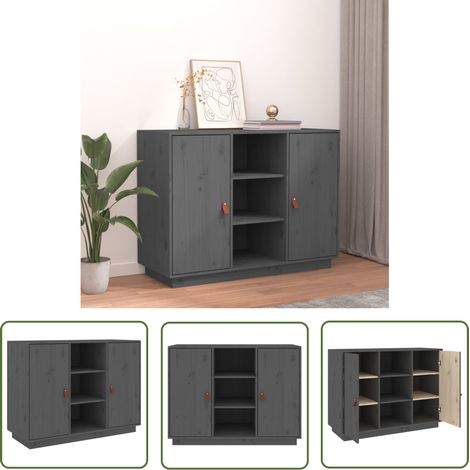 The Living Store Buffet Gris 100x40x75 cm Bois massif de pin - Buffet - Meuble De Rangement - Armoire - Commode - Bois Massif (1/5)