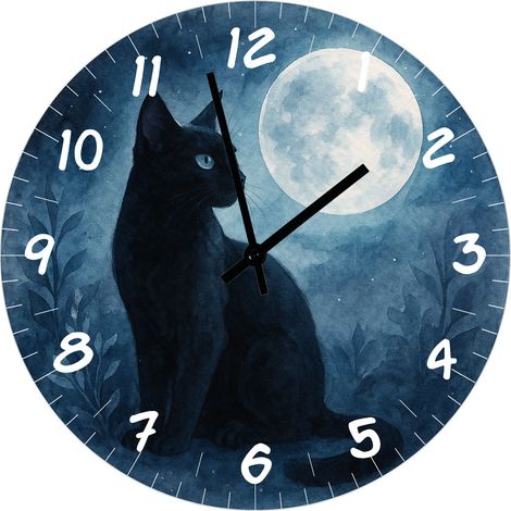 Horloge murale en verre Chat noir 29 cm