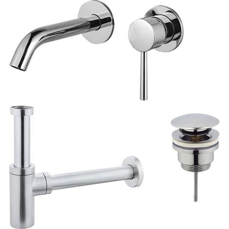 Fortifura Calvi Slim Kit mitigeur lavabo - robinet encastrable - bonde clic clac - siphon design - Chrome brillant