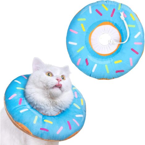 Collier de sécurité ajustable pour chat, anti-morsure et anti-léchage, pour la convalescence post-opératoire des animaux, taille M, bleu (1/5)