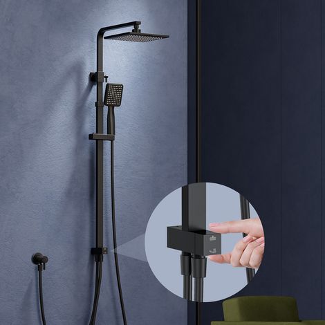 Aihom – Colonne de douche noire sans mitigeur – Hauteur réglable 900-1200 mm – Installation sans perçage – Pommeau grand format effet pluie