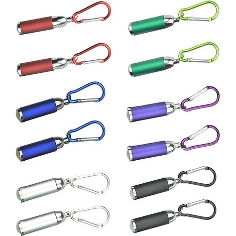 12 Mini-LED-Schlüsselanhänger-Taschenlampen für Kinder, tragbare, farbenfrohe LED-Schlüsselanhänger-Taschenlampe, vielseitig einsetzbare, batteriebetriebene Taschenlampe für Camping, tragbare Aluminiu (1/5)