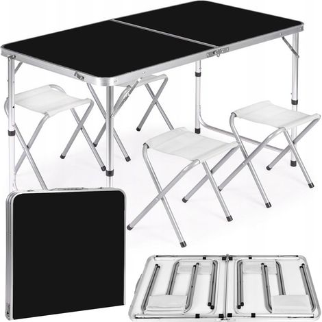 Klapptisch 120x60cm Heckermann Schwarz + 4x Hocker