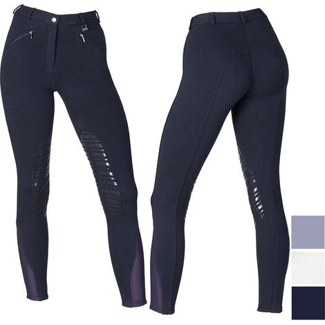 40 IT, Bianco: Pantaloni equitazione Winner per donna in cotone con grip in silicone