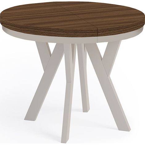 Table de salle à manger ronde extensible PERO avec cerclage métallique, style loft, diamètre : 100 / 200 cm, couleur : Franklin noyer / cachemire (1/3)