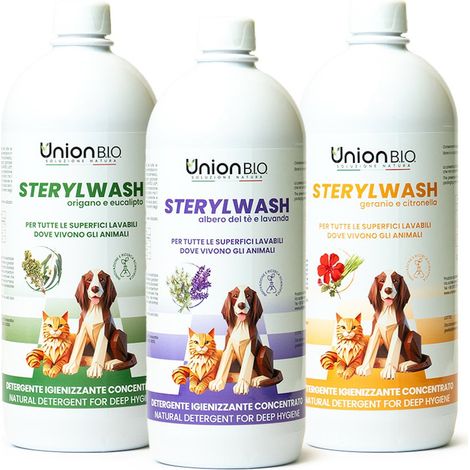 STERYLWASH EUCALIPTO: STERYLWASH detergente igienizzante naturale concentrato per superfici lavabili dove vivono gli animali 1000 ml