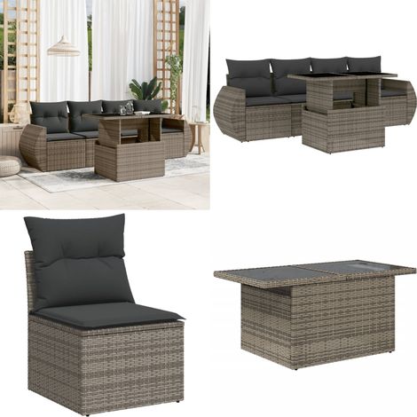 Salon de jardin 5 pcs avec coussins gris résine tressée - Ensemble Salon De Jardin - Meuble Extérieur - Jardin Design - Mobilier De Jardin - Chaise Lounge - Home & Living (1/5)