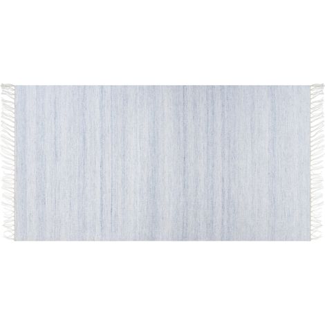 Alfombra azul claro 80 x 150 cm PET reciclado flecos interior exterior Malhia