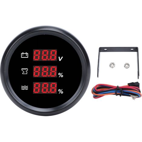 Compteur de Tension de Niveau d'eau d'égout 9 à 32VDC 52mm, Compteur de Tension de Niveau d'eau d'égout Numérique pour Camping-car (Cadran noir Lunette noire). (1/5)