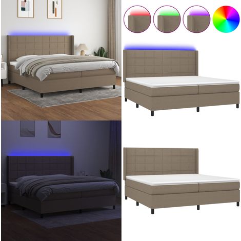 Sommier à lattes de lit matelas et LED Taupe 200x200 cm Tissu - Sommier Tapissier - Lit Plateforme - Lit Avec Led - Matelas À Ressorts Ensachés - Têtière Ajustable - Home & Living (1/5)