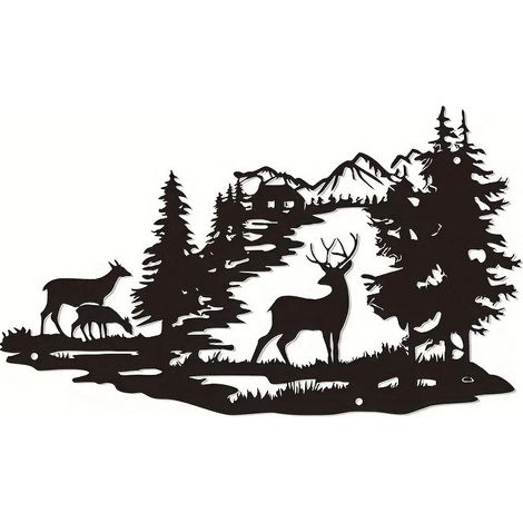 Sollbry Escultura de pared de metal con diseño de ciervos del bosque, ideal para sala de estar. (1/5)