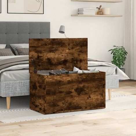 Coffre de Rangement en Bois d'Ingénierie Effet Chêne Fumé, Boîte de Stockage 84x42x46 cm pour Salon et Chambre (1/5)