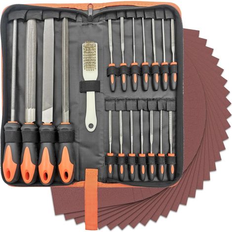 Holzbearbeitungsfeilen-Set mit Etui, enthält 4 große Feilen (flach, halbrund, rund, dreieckig), 14 Nadelfeilen und 30 Schleifpapiere Stahlbürste – Feilensets für Holz und Metall Perfekte DIY-Werkzeuge (1/5)