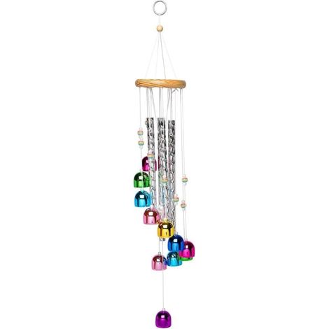 Carillon éolien d'extérieur coloré avec 4 tubes en aluminium et 11 clochettes, idéal pour décorer la maison, le jardin, la cour et la terrasse. (1/4)