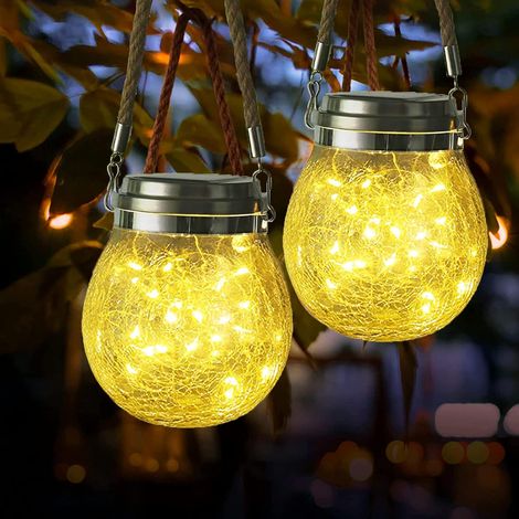 Lanterne Solaire - 2 Pièces - Verre Craquelé - 30 LED Blanc Chaud - IP65 Étanche - Jardin Mariage Fête (1/5)