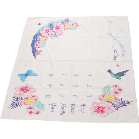 Couverture d'étape pour bébé (environ 100 cm de large), style fleurs et oiseaux, calendrier de la première année, accessoire photo pour bébé tout-petit (1/5)