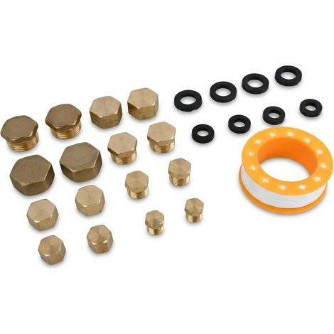 Lot de 16 bouchons d'obturation hexagonaux en laiton pour conduite d'eau - Filetage intérieur et extérieur - 1/8 1/4 1/2 3/8" - Capuchons filetés pour tuyau d'eau de jardin (1/5)