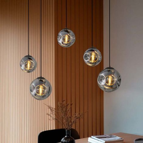 [GEBRAUCHT] B-Ware Lindby Hängeleuchte Valentina rauchgrau 125cm 5-flammig dimmbar Glas (1/2)