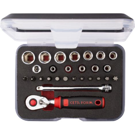 Coffret compact douilles à 6 pans et accessoires 1/4 27 pièces CETAFORM (1/5)