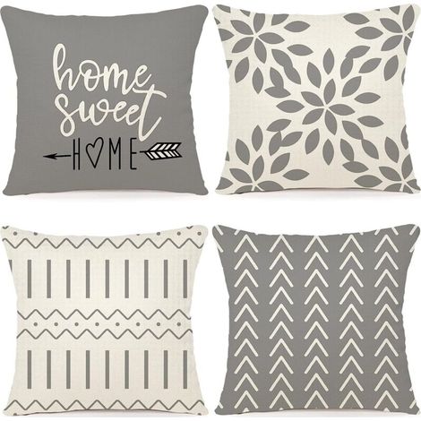 Ineasicer - Juego de 4 fundas de cojín decorativas para sofá, fundas de almohada, fundas de cojín de lino para exterior, decoración para dormitorio, silla, cama y jardín, 40 x 40 cm, gris (1/4)