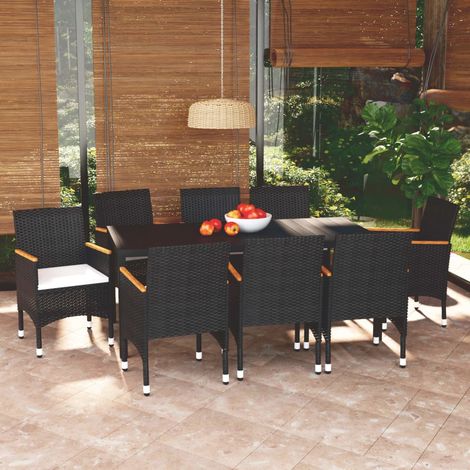 Ensemble à manger de jardin coussins 9 pcs-Salon de jardin Résine tressée Noir 987620 (1/5)