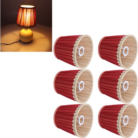 Abat-jour en tissu, style minimaliste européen, bordure en dentelle rouge bordeaux et or, confection en tissu plié, convient aux lampes à bougie E14, lampadaires, lampes de table, suspensions, appliqu (1/5)