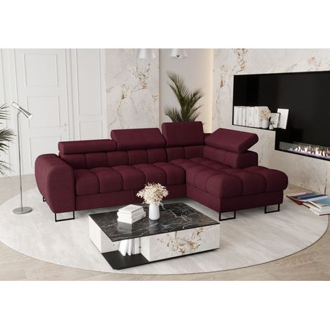 Ecksofa Schlafsofa BASTIEN in Stoff Moly Bordeaux Ottomane Rechts