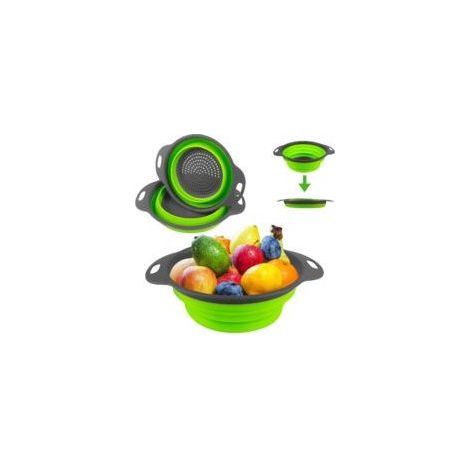 2 Pièces Passoire Cuisine Pliable - 2 Tailles, Retractable, Facile À Nettoyer - En Silicone Pour Pâtes et Légumes, Panier À Vapeur (Vert 25+29cm) (1/5)