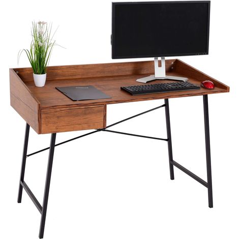 Bureau HWC-J97, table de bureau informatique, tiroir structure 3D 98x114x60cm MVG-certifié brun
