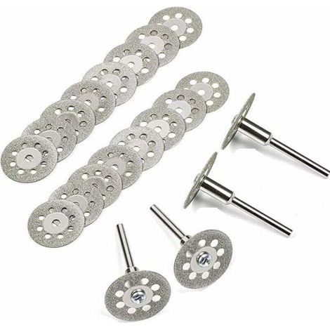 Disques de coupe diamant��s, 20 mini disques de coupe diamant��s de 22 mm avec 4 mandrins pour disques rotatifs, outils rotatifs, disques de coupe pour verre et pierres pr��cieuses.