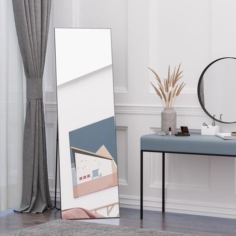 Full-Sized Black Dressing Mirror with Dual Use: Freestanding or Wall-Mounted,Durable Aluminum Alloy and Stable Steel Bracket