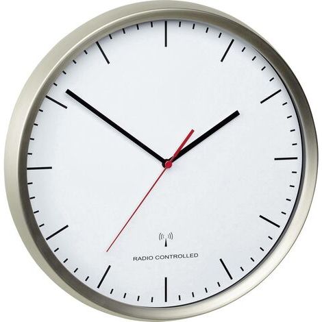 Horloge murale TFA Dostmann 60.3521.02 radiopiloté(e) 30.5 cm x 48 mm acier inoxydable (brossé) mécanisme d'horloge sil (1/5)