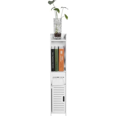 Meubles d\'armoire de Toilette, Étagère de Garde-Robe en Bois Blanc Étagère de Rangement de Tissu Armoire Haute Machine à Laver Armoire de Salle de Bain, Blanche 80x15.5x15CM (1/5)