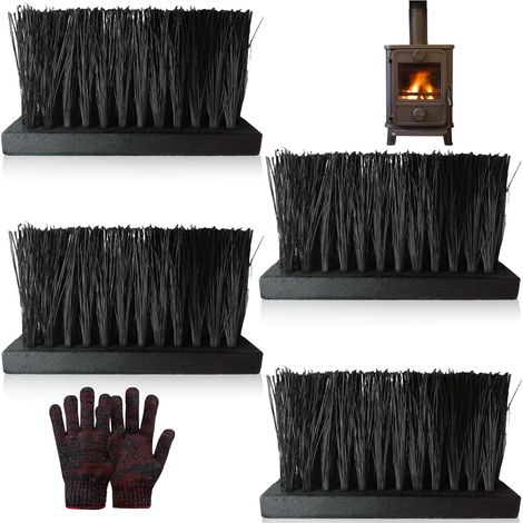 Lot de 4 brosses de rechange de qualité supérieure pour serviteur de cheminée avec poils en fibre de coco de 60 mm, brosse de nettoyage avec gants, balai pour cheminée et cuisinière, idéal pour (1/5)