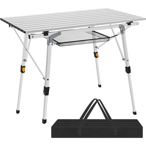 Multifonctions Table Pliante en Aluminium pour 4 Personnes- 91x52cm Jusqu'à Charge 65 kg Hauteur Réglable Argent (1/5)