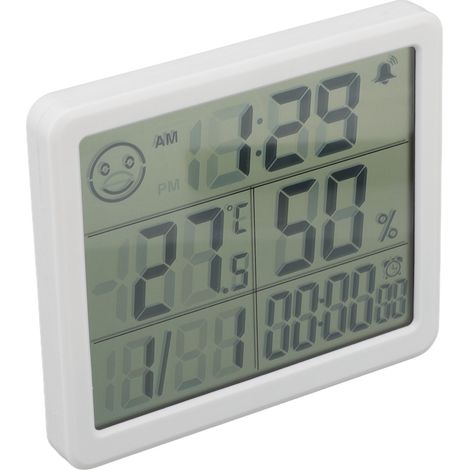 Digitales Thermometer, Hygrometer und Wecker, hochpräzises elektronisches Hygrometer mit 5-Zoll-LCD-Display, weiß (1/5)