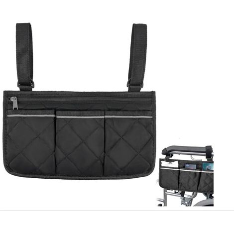 1 Pièces Sac de Fauteuil Roulant, Sac de Rangement Fauteuils Roulants avec pour Fauteuil Roulant, Poussette, Déambulateur(Noir)