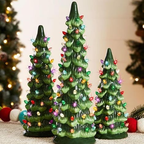 3 Petits Sapins de Noël Ornement pour Bureau et Fenêtre avec Lumières Colorées - Lumineux, Décoration de Table - 10/20/30cm (1/5)