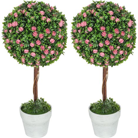 Set of 2 Decorative Artificial Plants, Ball Topiary Tree  Rose Flower in Pot, Fake Plants for Home Indoor Outdoor Decor, 60cm, Pink (1/5)