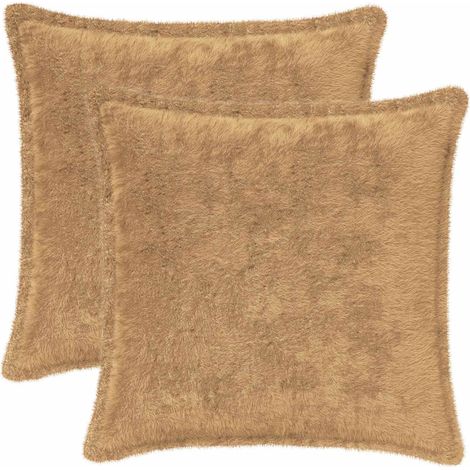 Kissenbezug 2 stk. HOUTEN Taupe 35 x 35 cm Faux Kaninchenfell vidaXL