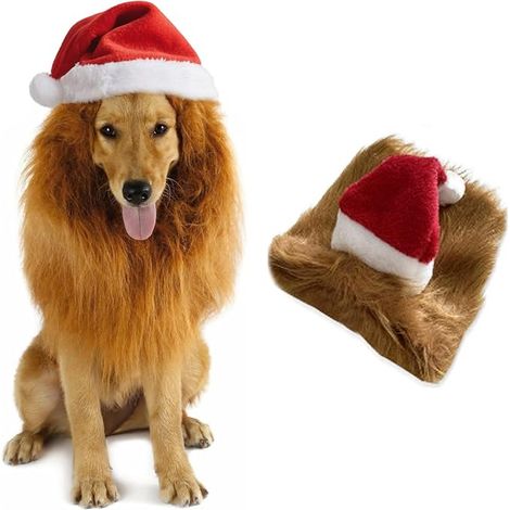 Hat Lion Mane for Dogs, Costume Dog Wig with Ears Adjustable Dog Costume, for Christmas Cosplay Parties