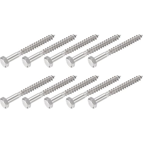 Hex Tirefond Vis (M8x80mm)10pcs, 304 Inox Acier Autotaraudeurs Bois Boulons - pour Ménage Applications