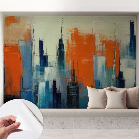 Papier peint adhésif décoratif pour salon chambre et cuisine Facile à poser avec colle Ville abstraite 208x146 cm (1/5)