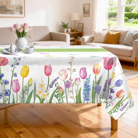 Tischdecke mit Tulpenmuster, waschbar, 140 x 180 cm, rechteckig