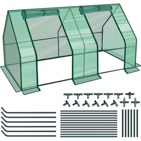 Randaco Gewächshaus 180x90x90cm Foliengewächshaus für draußen Treibhaus mit Reißverschluss und 2 Fenstern grün