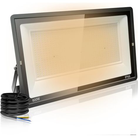 Projecteur LED Extérieur 600W, Ultra-lumineux 60000lm, Blanc Chaud 3000K, Lampe Eclairage Spot LED Exterieur IP66 Étanche Pour Jardin, Cours, Garage, HôTel, Terrain de Sport, Portes
